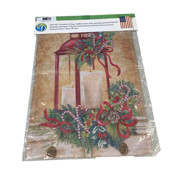 Festive Christmas Garden Flag Holiday Party Banner Candle Lantern Winter Decor - Picture 2 of 4